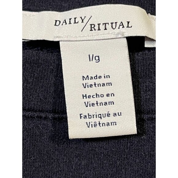 Daily Ritual Women's Navy Bateau Neck Tie Waist Sweatshirt SIZE-LARGE - Picture 3 of 8